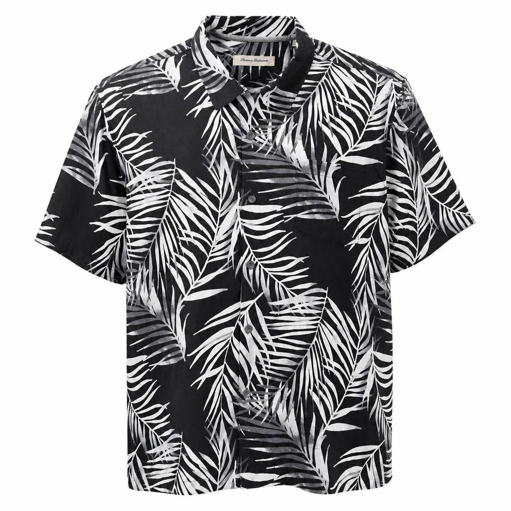 Tommy Bahama Shirt Mens XXL Black Hawaiian Palm 100% Silk Quiet Luxury Old Money
